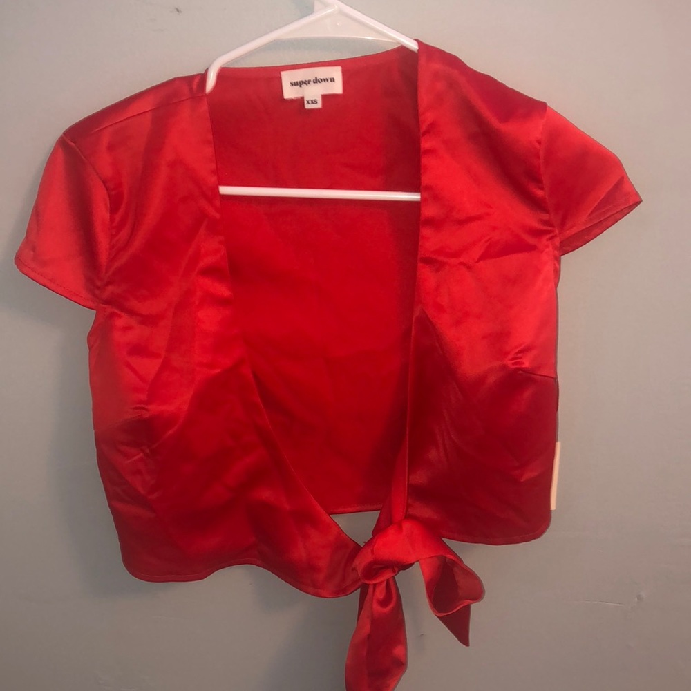 Red tie crop top